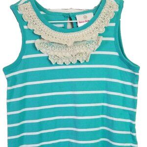 Hanna Andersson Girls size 120 6 Dress Aqua Blue Lace Neckline Stripped Print